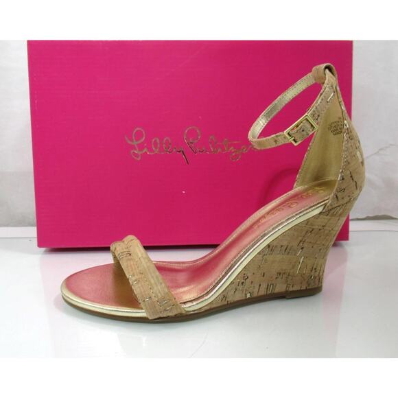 Lilly Pulitizer Jenna Wedge Heel Ankle Strap Sandals Natural Cork Size 8.5 - Picture 2 of 7